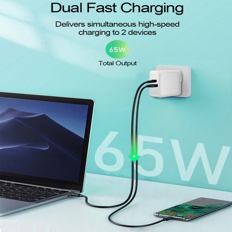 PD-65W USB-C / Type-C + QC3. 0 USB Laptop Charging Adapter, US Plug(White) - Cable & Adapter by PMC Jewellery | Online Shopping South Africa | PMC Jewellery | Buy Now Pay Later Mobicred