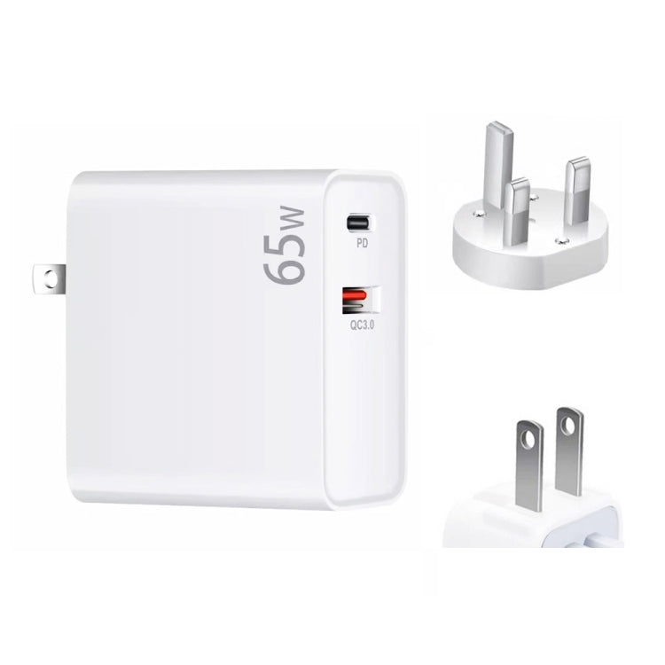 PD-65W USB-C / Type-C + QC3. 0 USB Laptop Charging Adapter + 2m USB-C / Type-C to USB-C / Type-C Data Cable Set, UK Plug / US Plug(White) - Cable & Adapter by PMC Jewellery | Online Shopping South Africa | PMC Jewellery | Buy Now Pay Later Mobicred