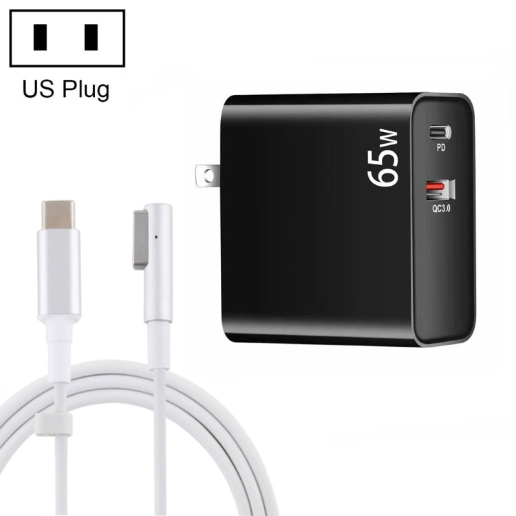 PD-65W USB-C / Type-C + QC3. 0 USB Laptop Charging Adapter + 1.8m USB-C / Type-C to MagSafe 1 / L Head Data Cable, US Plug(Black) - Cable & Adapter by PMC Jewellery | Online Shopping South Africa | PMC Jewellery | Buy Now Pay Later Mobicred