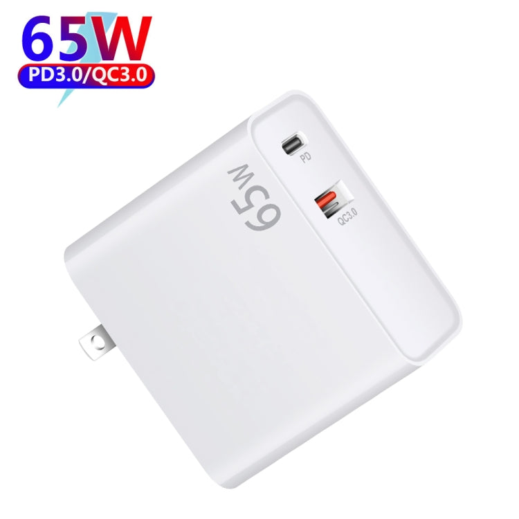 PD-65W USB-C / Type-C + QC3. 0 USB Laptop Charging Adapter + 1.8m USB-C / Type-C to MagSafe 1 / L Head Data Cable, US Plug(White) - Cable & Adapter by PMC Jewellery | Online Shopping South Africa | PMC Jewellery | Buy Now Pay Later Mobicred