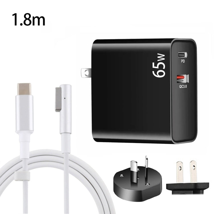 PD-65W USB-C / Type-C + QC3. 0 USB Laptop Charging Adapter + 1.8m USB-C / Type-C to MagSafe 1 / L Head Data Cable, AU Plug / US Plug(Black) - Cable & Adapter by PMC Jewellery | Online Shopping South Africa | PMC Jewellery | Buy Now Pay Later Mobicred