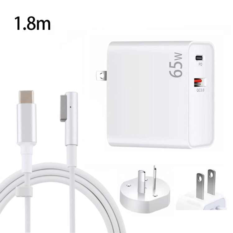 PD-65W USB-C / Type-C + QC3. 0 USB Laptop Charging Adapter + 1.8m USB-C / Type-C to MagSafe 1 / L Head Data Cable, AU Plug / US Plug(White) - free shipping - PMC Jewellery - Order now!