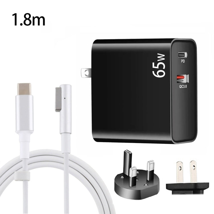 PD-65W USB-C / Type-C + QC3. 0 USB Laptop Charging Adapter + 1.8m USB-C / Type-C to MagSafe 1 / L Head Data Cable, UK Plug / US Plug(Black) - Cable & Adapter by PMC Jewellery | Online Shopping South Africa | PMC Jewellery | Buy Now Pay Later Mobicred