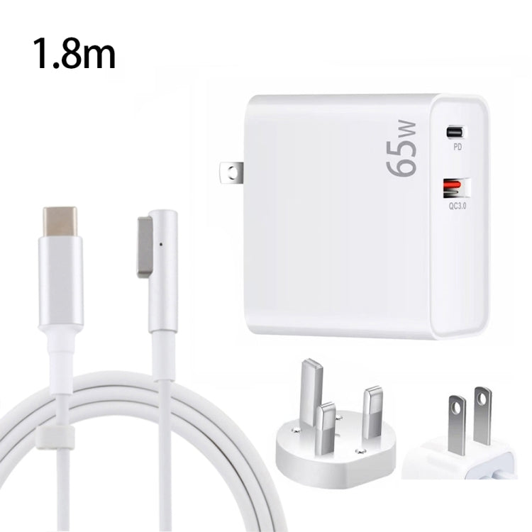 PD-65W USB-C / Type-C + QC3. 0 USB Laptop Charging Adapter + 1.8m USB-C / Type-C to MagSafe 1 / L Head Data Cable, UK Plug / US Plug(White) - Cable & Adapter by PMC Jewellery | Online Shopping South Africa | PMC Jewellery | Buy Now Pay Later Mobicred