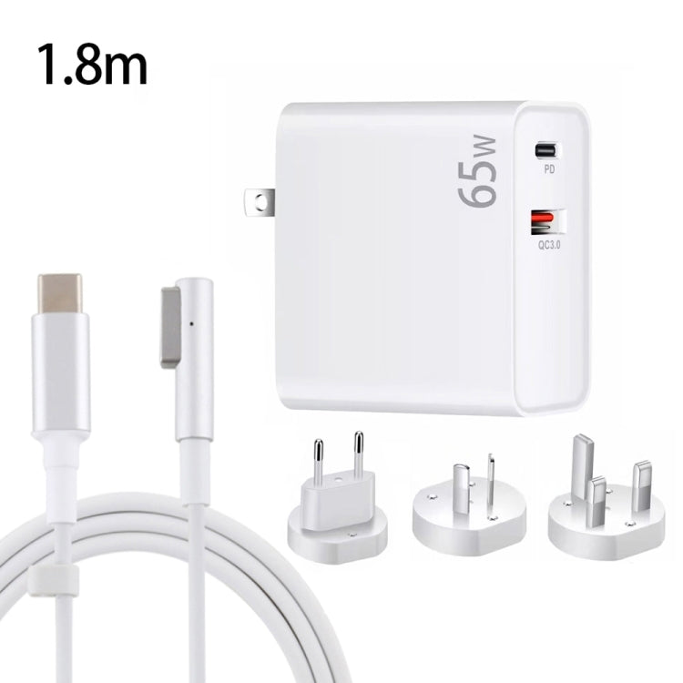 PD-65W USB-C / Type-C + QC3. 0 USB Laptop Charging Adapter + 1.8m USB-C / Type-C to MagSafe 1 / L Head Data Cable,  AU Plug / EU Plug / US Plug / UK Plug(White) - Cable & Adapter by PMC Jewellery | Online Shopping South Africa | PMC Jewellery | Buy Now Pay Later Mobicred