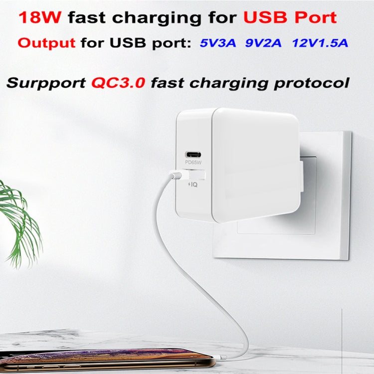 PD-65W USB-C / Type-C + QC3. 0 USB Laptop Charging Adapter + 1.8m USB-C / Type-C to MagSafe 1 / L Head Data Cable,  AU Plug / EU Plug / US Plug / UK Plug(Black) - Cable & Adapter by PMC Jewellery | Online Shopping South Africa | PMC Jewellery | Buy Now Pay Later Mobicred