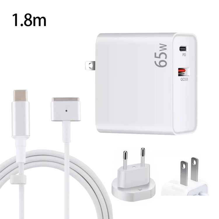 PD-65W USB-C / Type-C + QC3. 0 USB Laptop Charging Adapter + 1.8m USB-C / Type-C to MagSafe 2 / T Head Data Cable, EU Plug / US Plug(White) - Cable & Adapter by PMC Jewellery | Online Shopping South Africa | PMC Jewellery | Buy Now Pay Later Mobicred