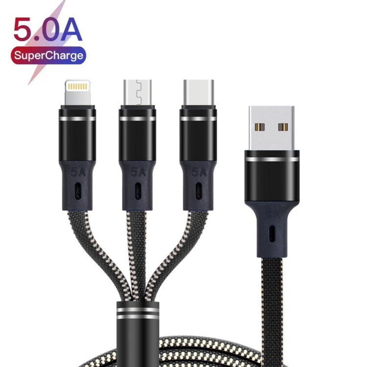 XJ-76 40W 5A 3 in 1 USB to 8 Pin + Type-C + Micro USB Super Flash Charging Cable, Length: 1.18m(Colour) - free shipping - PMC Jewellery - Order now!