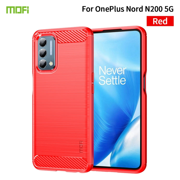 For Oneplus Nord N200 5G MOFI Gentleness Series Brushed Texture Carbon Fiber Soft TPU Phone Case(Red) - OnePlus Cases by MOFI | Online Shopping South Africa | PMC TechLife | Buy Now Pay Later Mobicred