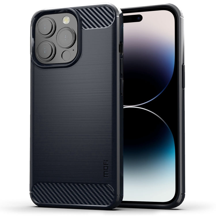For iPhone 14 Pro MOFI Gentleness Brushed Texture Carbon Fiber TPU Phone Case (Blue) - iPhone 14 Pro Cases by MOFI | Online Shopping South Africa | PMC TechLife