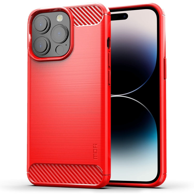 For iPhone 14 Pro MOFI Gentleness Brushed Texture Carbon Fiber TPU Phone Case (Red) - iPhone 14 Pro Cases by MOFI | Online Shopping South Africa | PMC TechLife | Buy Now Pay Later Mobicred