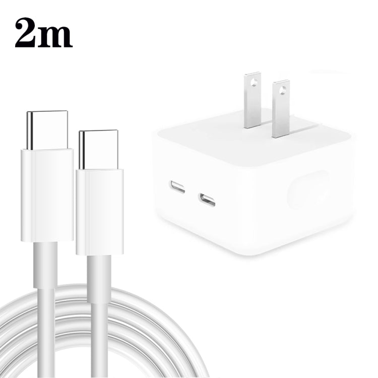 PD 35W Dual USB-C / Type-C Ports Charger with 2m Type-C to Type-C Data Cable, US Plug - USB Charger by PMC TechLife | Online Shopping South Africa | PMC TechLife | Buy Now Pay Later Mobicred