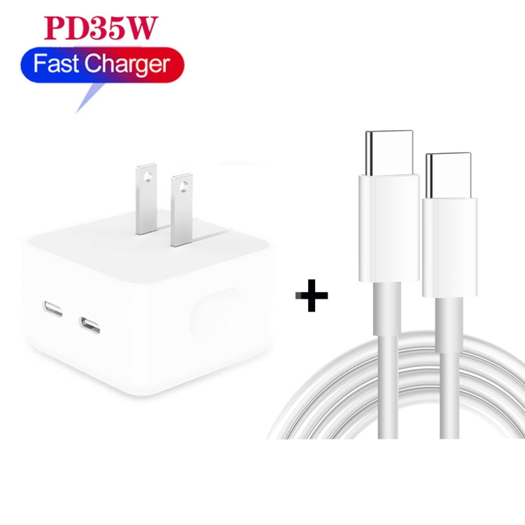 PD 35W Dual USB-C / Type-C Ports Charger with 2m Type-C to Type-C Data Cable, US Plug - USB Charger by PMC TechLife | Online Shopping South Africa | PMC TechLife | Buy Now Pay Later Mobicred