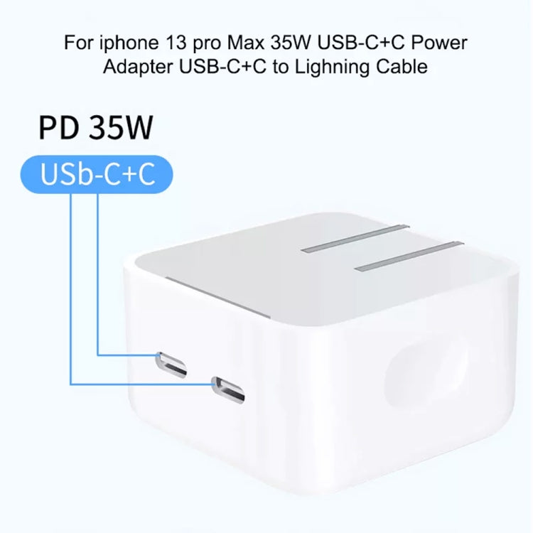 PD 35W Dual USB-C / Type-C Ports Charger with 2m Type-C to Type-C Data Cable, US Plug - USB Charger by PMC TechLife | Online Shopping South Africa | PMC TechLife | Buy Now Pay Later Mobicred