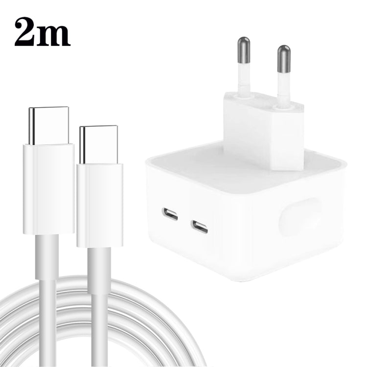 PD 35W Dual USB-C / Type-C Ports Charger with 2m Type-C to Type-C Data Cable, EU Plug - USB Charger by PMC TechLife | Online Shopping South Africa | PMC TechLife | Buy Now Pay Later Mobicred