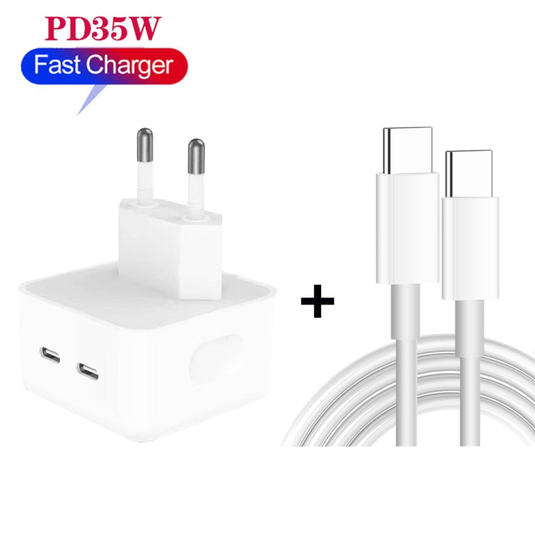 PD 35W Dual USB-C / Type-C Ports Charger with 2m Type-C to Type-C Data Cable, EU Plug - USB Charger by PMC TechLife | Online Shopping South Africa | PMC TechLife | Buy Now Pay Later Mobicred