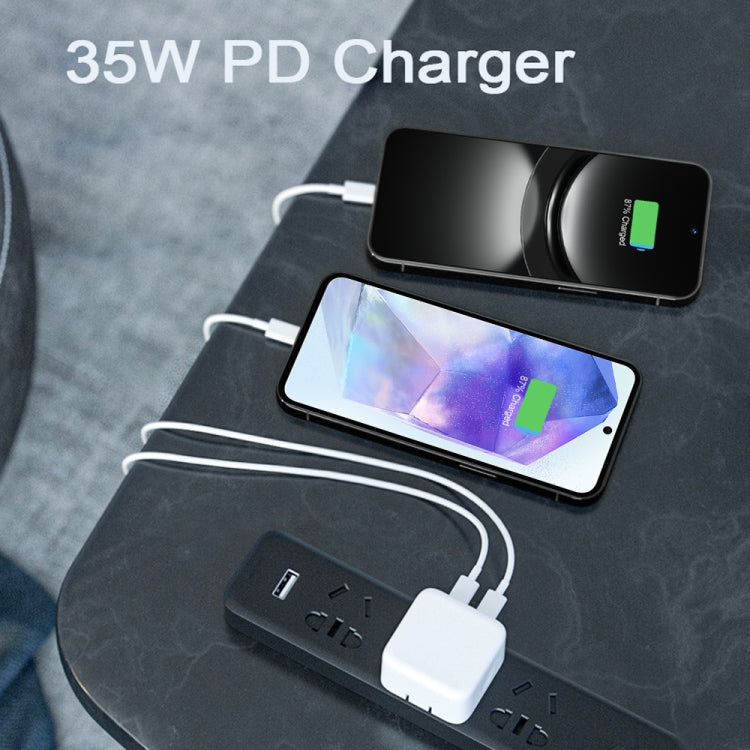 PD 35W Dual USB-C / Type-C Ports Charger with 2m Type-C to Type-C Data Cable, EU Plug - USB Charger by PMC TechLife | Online Shopping South Africa | PMC TechLife | Buy Now Pay Later Mobicred