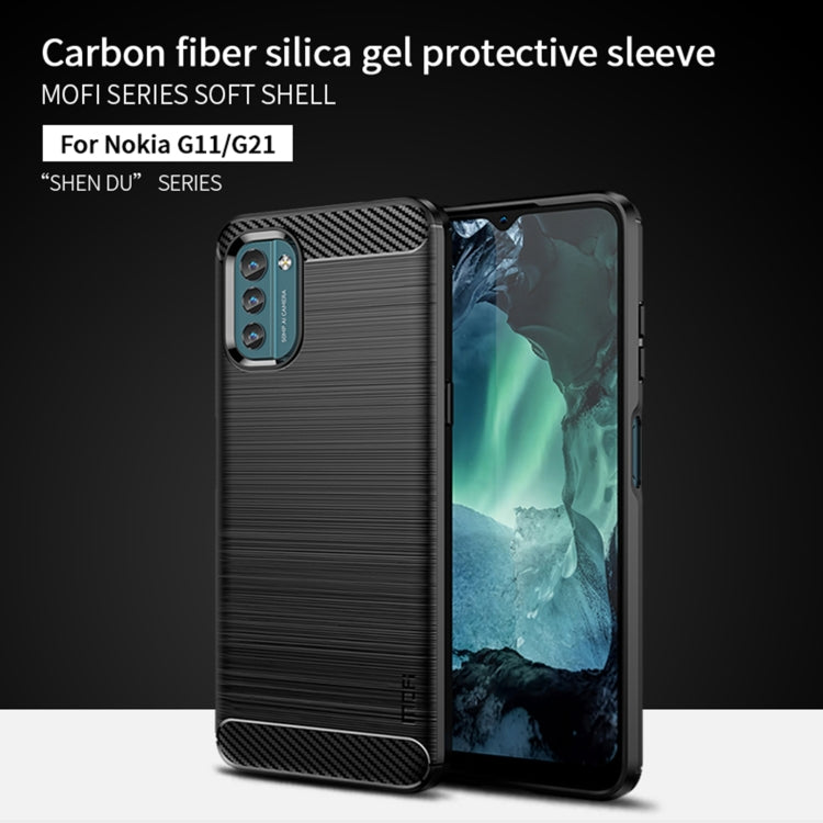 For Nokia G11 / G21 MOFI Gentleness Series Brushed Texture Carbon Fiber Soft TPU Case(Blue) - free shipping - PMC TechLife - Order now!