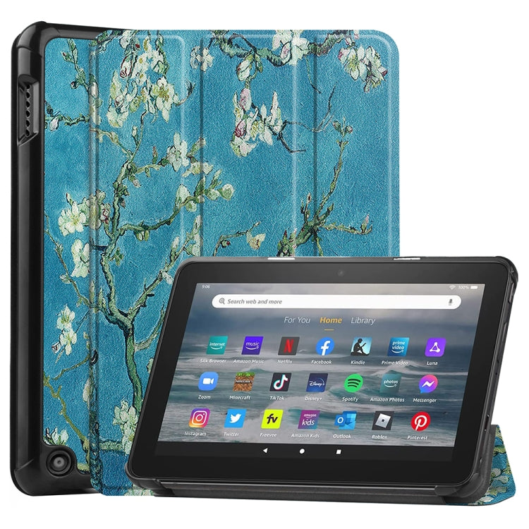 For Amazon Fire 7 12th 2022 JSM Smart Leather Tablet Case(Apricot Flower) - free shipping - PMc TechLife - Order now!