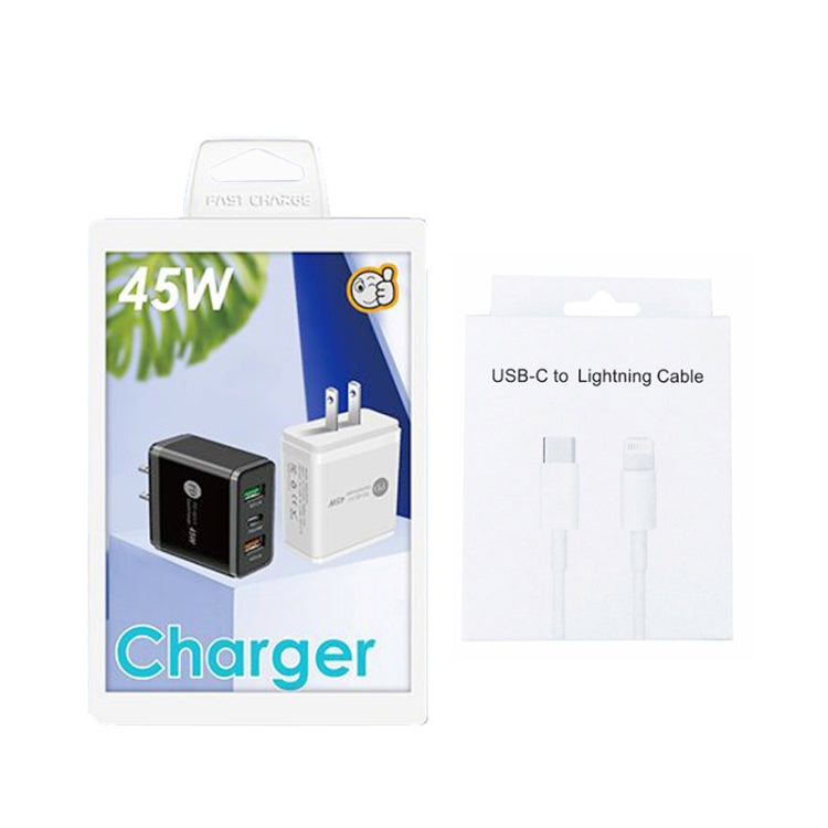 45W PD3.0 + 2 x QC3.0 USB Multi Port Charger with Type-C to 8 Pin Cable, US Plug(White) - free shipping - PMC Jewellery - Order now!