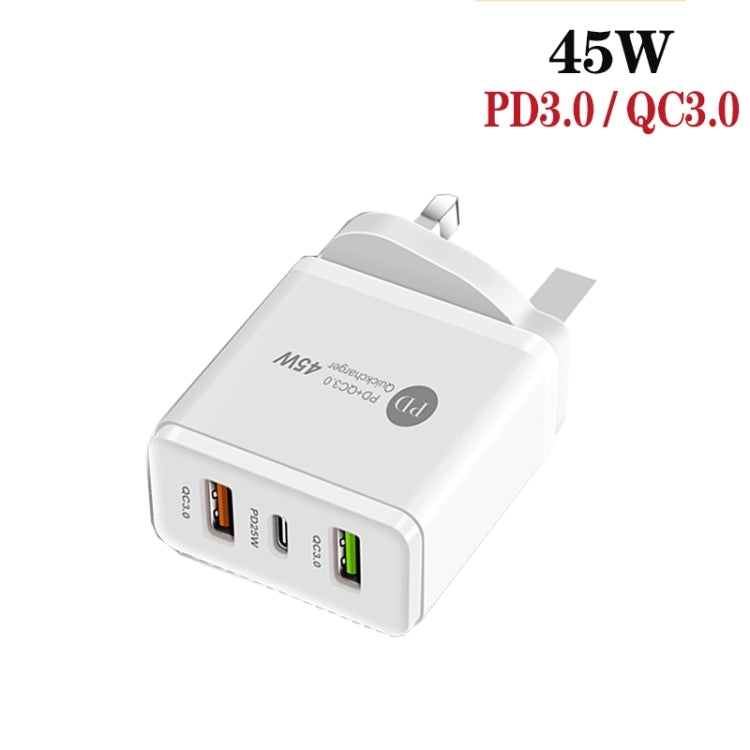 45W PD3.0 + 2 x QC3.0 USB Multi Port Charger with Type-C to 8 Pin Cable, UK Plug(White) - free shipping - PMC Jewellery - Order now!