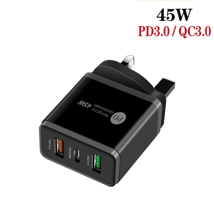 45W PD3.0 + 2 x QC3.0 USB Multi Port Charger with Type-C to 8 Pin Cable, UK Plug(Black) - free shipping - PMC Jewellery - Order now!