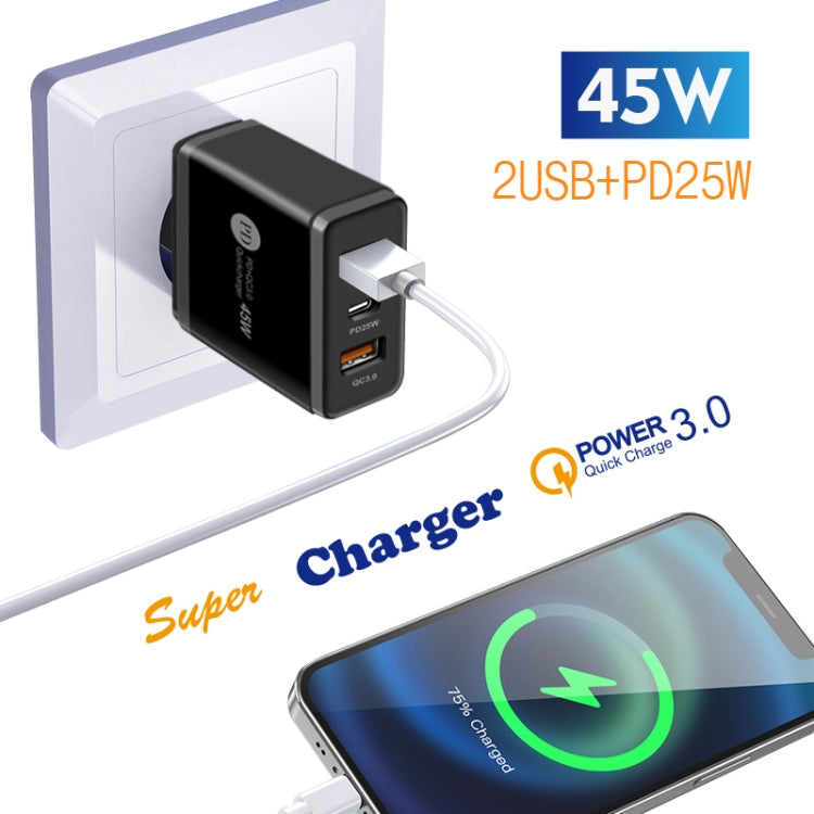 45W PD3.0 + 2 x QC3.0 USB Multi Port Charger with Type-C to 8 Pin Cable, UK Plug(Black) - free shipping - PMC Jewellery - Order now!