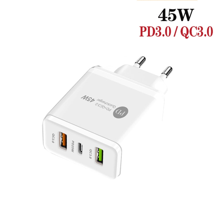 45W PD3.0 + 2 x QC3.0 USB Multi Port Charger with Type-C to Type-C Cable, EU Plug(White) - USB Charger by PMC TechLife | Online Shopping South Africa | PMC TechLife | Buy Now Pay Later Mobicred