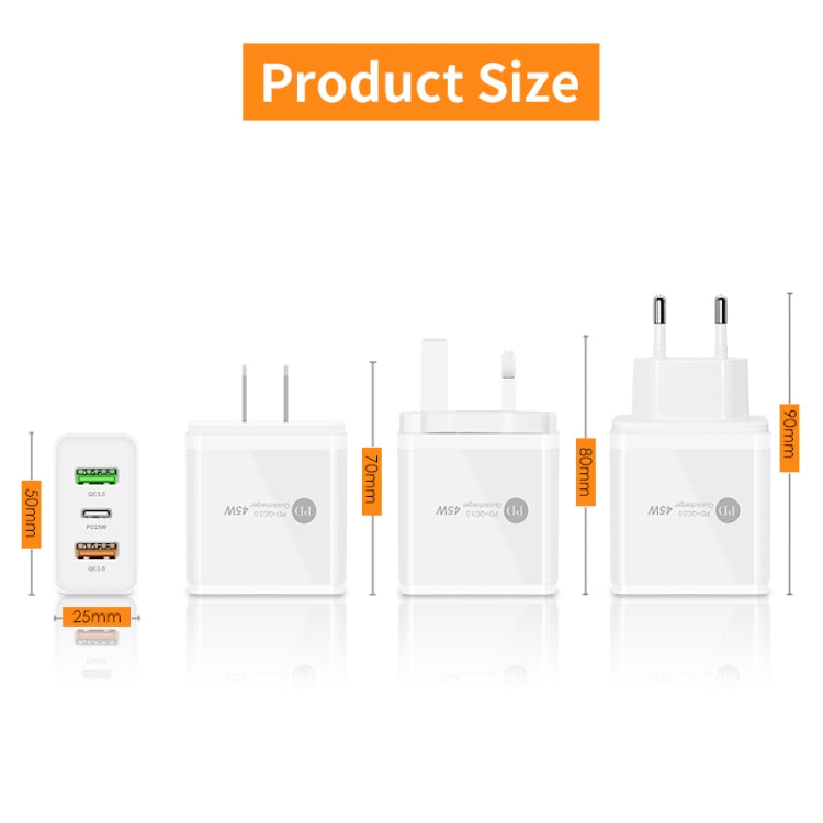 45W PD3.0 + 2 x QC3.0 USB Multi Port Charger with Type-C to Type-C Cable, UK Plug(White) - USB Charger by PMC TechLife | Online Shopping South Africa | PMC TechLife | Buy Now Pay Later Mobicred