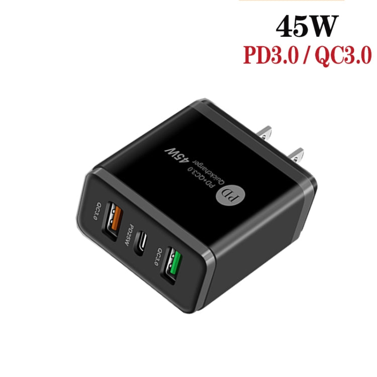 45W PD25W + 2 x QC3.0 USB Multi Port Charger with USB to 8 Pin Cable, US Plug(Black) - free shipping - PMC Jewellery - Order now!