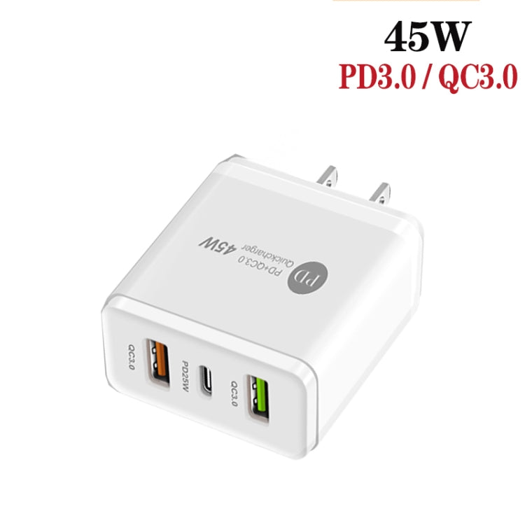 45W PD25W + 2 x QC3.0 USB Multi Port Charger with USB to 8 Pin Cable, US Plug(White) - free shipping - PMC Jewellery - Order now!