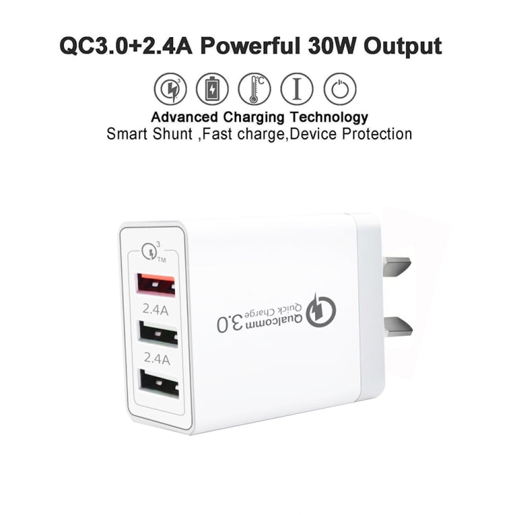 SDC-30W QC3.0 USB + 2 x USB2.0 Port Quick Charger with USB to 8 Pin Cable, AU Plug - free shipping - PMC Jewellery - Order now!