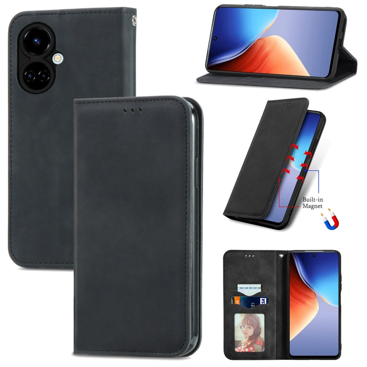 For Tecno Camon 19 Retro Skin Feel Magnetic Leather Phone Case(Black) - Tecno Cases by PMC TechLife | Online Shopping South Africa | PMC TechLife