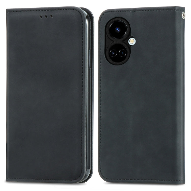 For Tecno Camon 19 Retro Skin Feel Magnetic Leather Phone Case(Black) - Tecno Cases by PMC TechLife | Online Shopping South Africa | PMC TechLife
