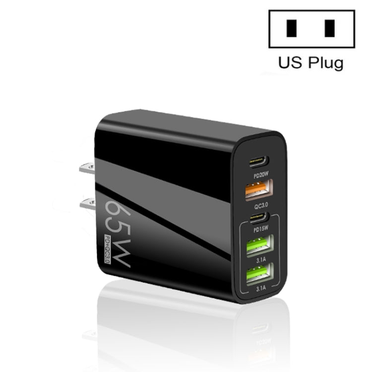 65W Dual PD Type-C + 3 x USB Multi Port Charger for Phone and Tablet PC, US Plug(Black) - free shipping - PMC Jewellery - Order now!