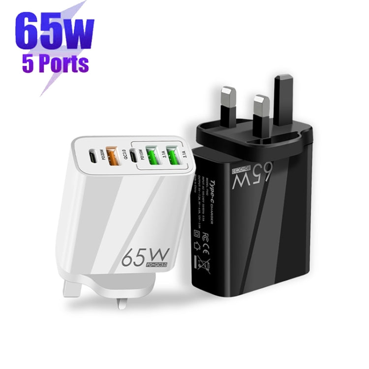 65W Dual PD Type-C + 3 x USB Multi Port Charger with 3A USB to 8 Pin Data Cable, UK Plug(White) - free shipping - PMC Jewellery - Order now!