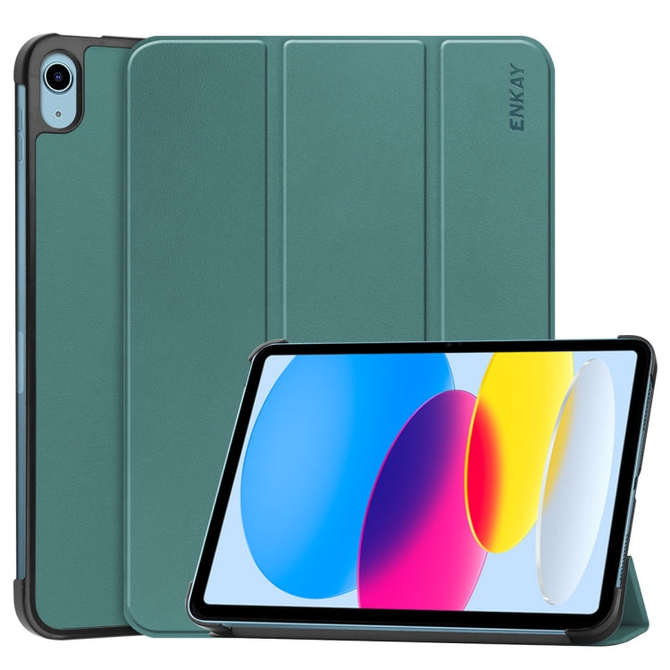 For iPad 2025 / 2022 ENKAY Tri-fold Custer Texture Leather Stand Smart Case(Dark Green) - free shipping - PMc TechLife - Order now!
