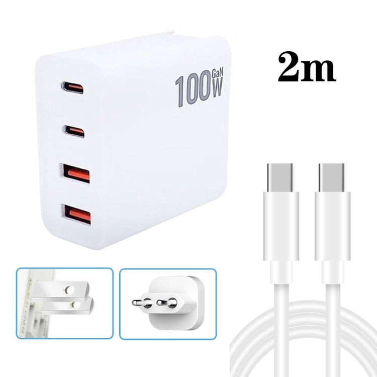 GaN 100W Dual USB + Dual USB-C/Type-C Multi Port Charger with 2m Type-C to Type-C Data Cable Set US / EU Plug - Cable & Adapter by PMC Jewellery | Online Shopping South Africa | PMC Jewellery | Buy Now Pay Later Mobicred