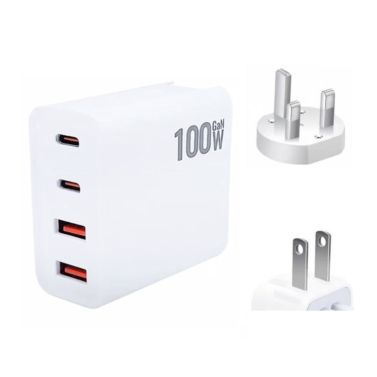 GaN 100W Dual USB + Dual USB-C/Type-C Multi Port Charger with 2m Type-C to Type-C Data Cable Set US / UK Plug - Cable & Adapter by PMC Jewellery | Online Shopping South Africa | PMC Jewellery | Buy Now Pay Later Mobicred