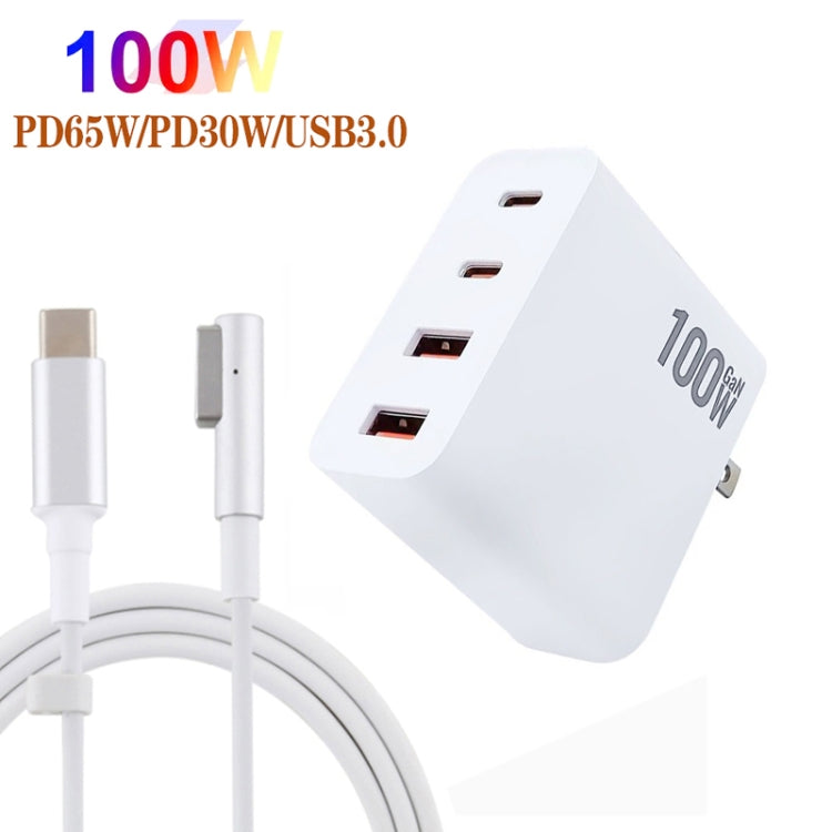 GaN 100W Dual USB+Dual USB-C/Type-C Multi Port Charger with  1.8m Type-C to MagSafe 1 / L Header Data Cable US / EU Plug - Cable & Adapter by PMC Jewellery | Online Shopping South Africa | PMC Jewellery | Buy Now Pay Later Mobicred