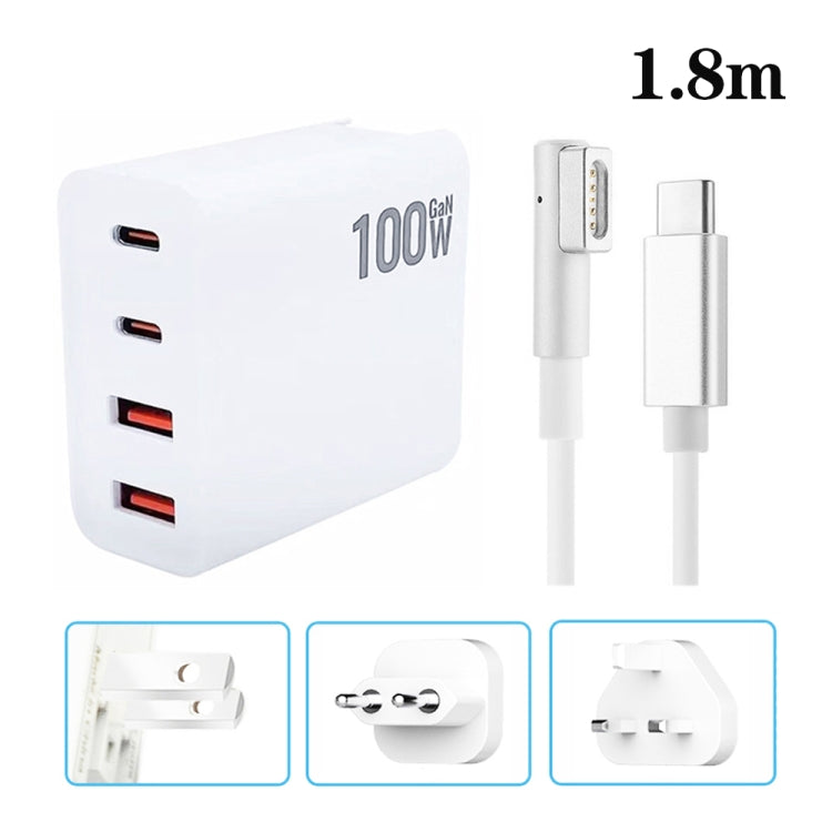 GaN 100W Dual USB+Dual USB-C/Type-C Multi Port Charger with  1.8m Type-C to MagSafe 1 / L Header Data Cable US / EU / UK Plug - Cable & Adapter by PMC Jewellery | Online Shopping South Africa | PMC Jewellery | Buy Now Pay Later Mobicred