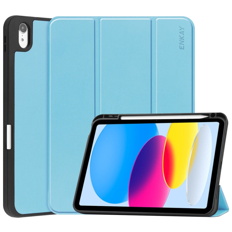 For iPad 2025 / 2022 ENKAY TPU Back Cover Smart Leather Stand Tablet Case with Pen Slot(Light Blue) - free shipping - PMc TechLife - Order now!