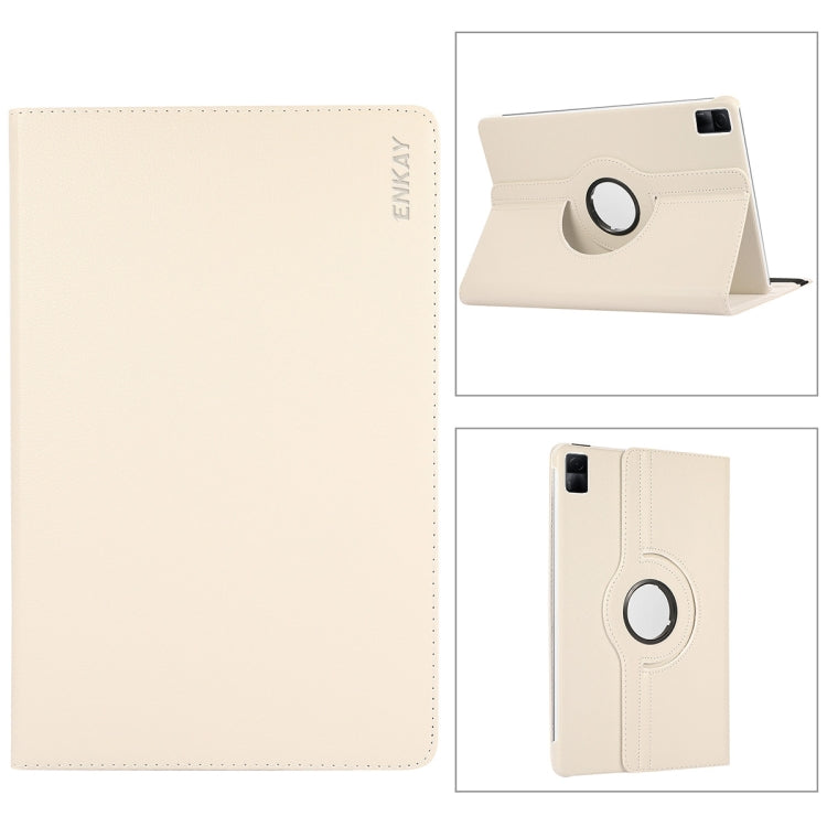 For Xiaomi Redmi Pad 10.61 ENKAY Hat-Prince 360 Degree Rotation Litchi Leather Smart Case(White) - free shipping - PMc TechLife - Order now!