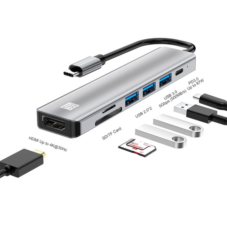 JUNSUNMAY 7 in 1 Type-C to 4K HDMI Docking Station Adapter PD Quick Charge Hub SD/TF Card Reader - free shipping - PMC Jewellery - Order now!