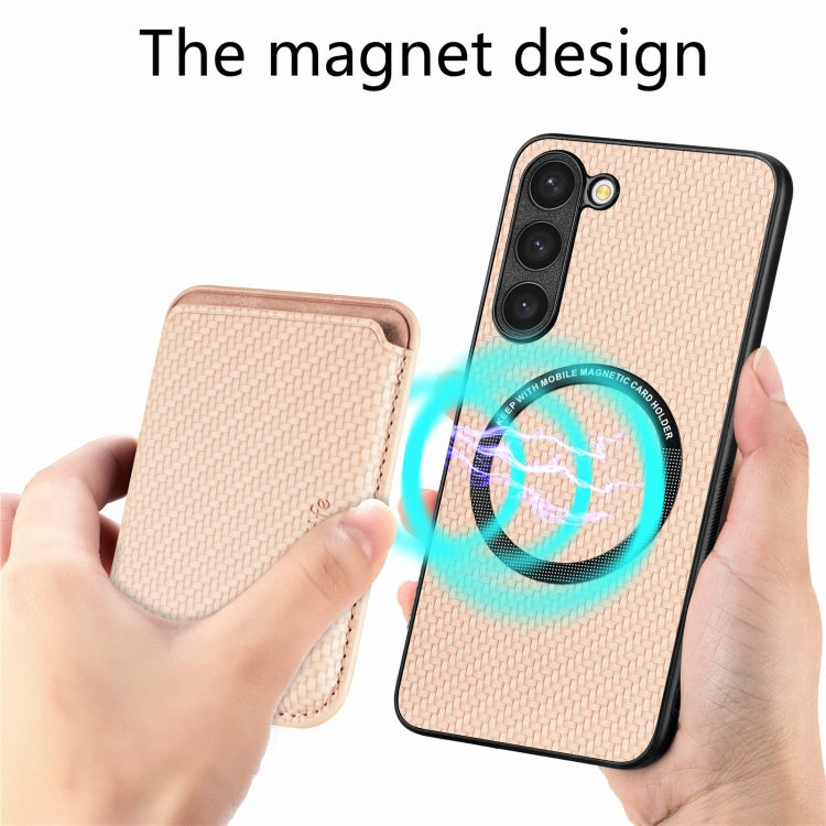 For Samsung Galaxy S23 5G Carbon Fiber Leather Card Magsafe Case(Khaki) - Galaxy S23 5G Cases by PMC TechLife | Online Shopping South Africa | PMC TechLife