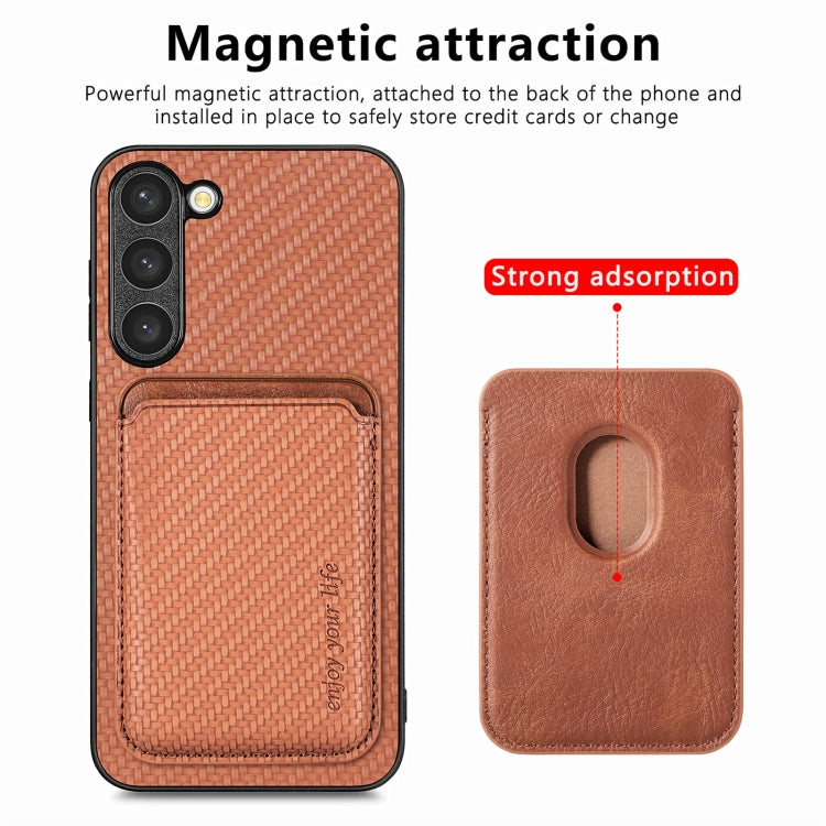 For Samsung Galaxy S23+ 5G Carbon Fiber Leather Card Magsafe Case(Brown) - free shipping - PMC TechLife - Order now!