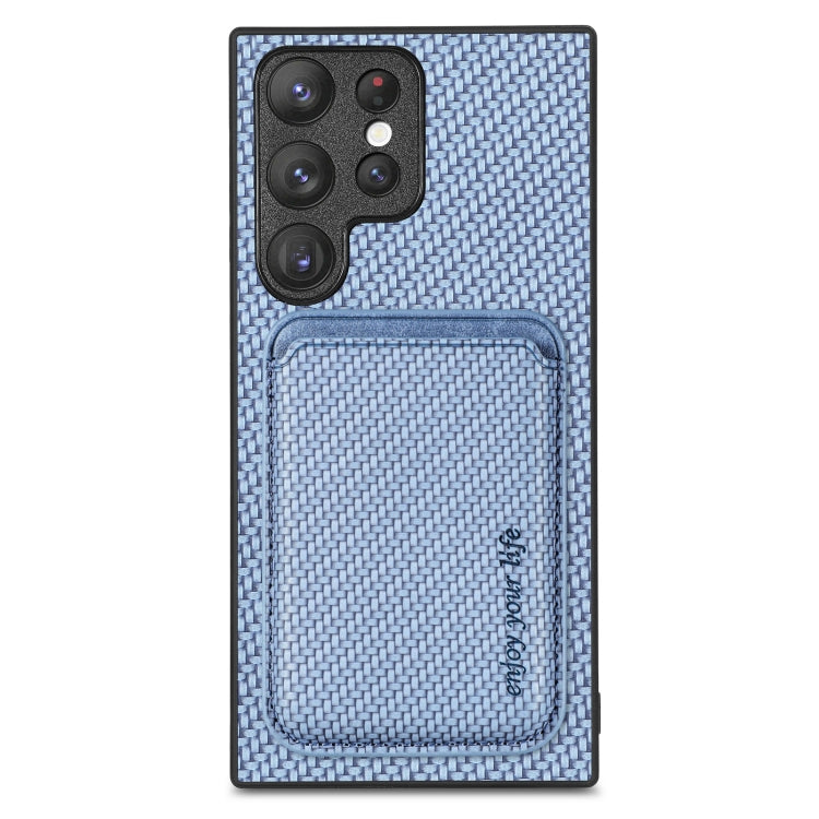 For Samsung Galaxy S23 Ultra 5G Carbon Fiber Leather Card Magsafe Case(Blue) - Galaxy S23 Ultra 5G Cases by PMC TechLife | Online Shopping South Africa | PMC TechLife