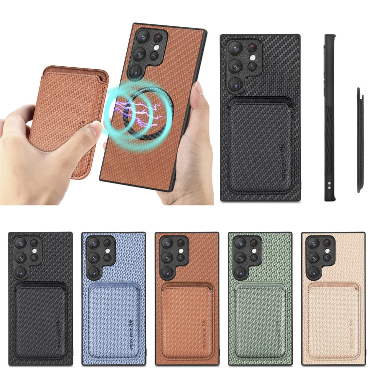 For Samsung Galaxy S23 Ultra 5G Carbon Fiber Leather Card Magsafe Case(Brown) - Galaxy S23 Ultra 5G Cases by PMC TechLife | Online Shopping South Africa | PMC TechLife