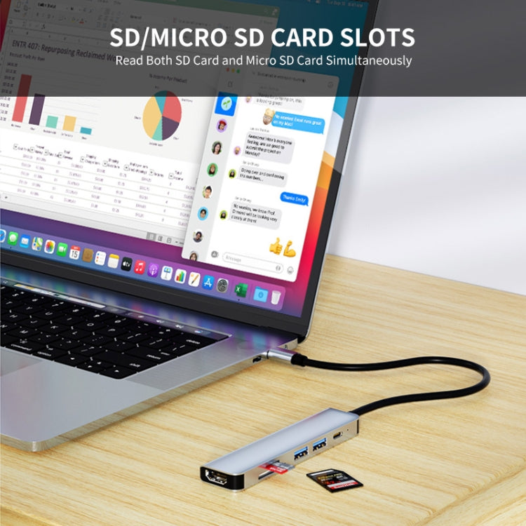 ENKAY Hat-Prince 6 in 1 Type-C Hub 4K HDMI Docking Station Adapter USB-C PD Quick Charge SD/TF Card Reader - free shipping - PMC Jewellery - Order now!