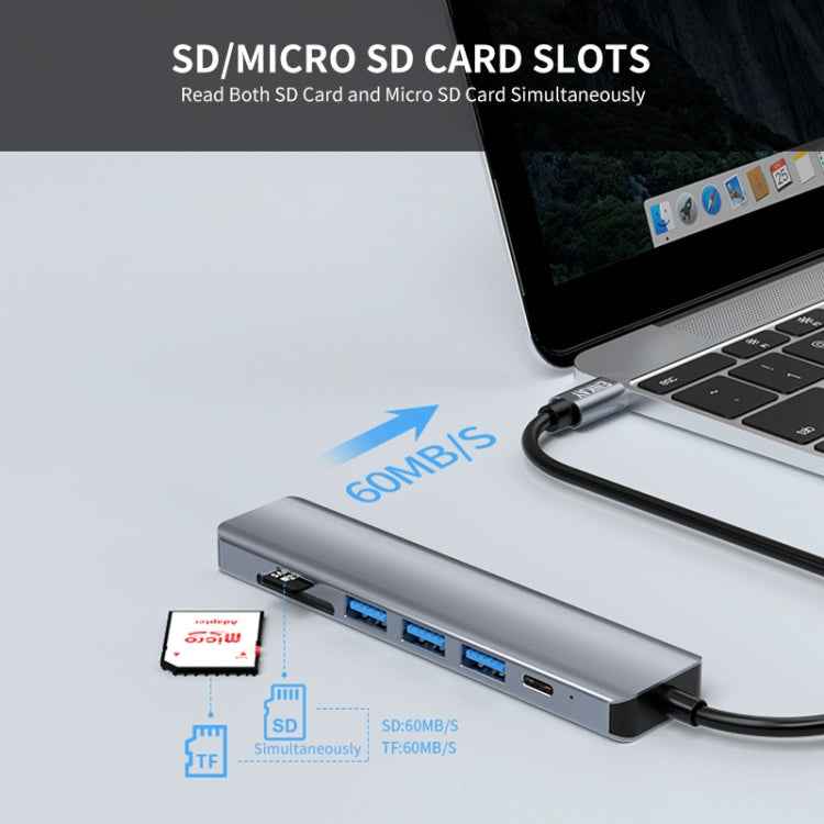 ENKAY Hat-Prince 7 in 1 Type-C to 4K HDMI Docking Station Adapter PD Quick Charge Hub SD/TF Card Reader - free shipping - PMC Jewellery - Order now!